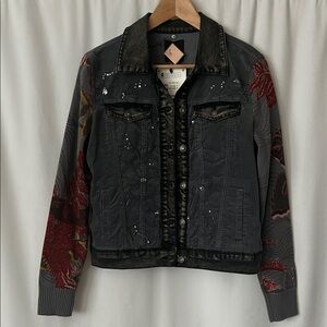 Desigual NWT Charcoal Floral Embroidered Jean Corduroy Jacket **Sz 42/US 8** 🌺🌺